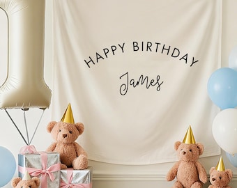 Custom Birthday Banner, Personalized Birthday Name Flag, Fabric Birthday Sign, Outdoor Wall Art Backdrop