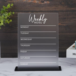 Wekelijks menubord, wekelijkse maaltijdplanner, keukendecor, wekelijks voedseldagboek, voedseldagboek, menuplan en voorbereidingsschema, maaltijdplanner acrylplaat