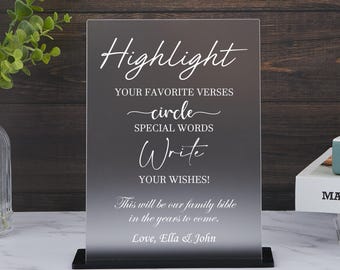 Personalized Acrylic Bible Verse Wedding Sign: Guestbook Table Decor, Christian Scripture Highlight Signs