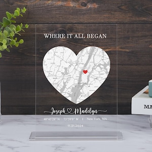 Panneau acrylique carte où tout a commencé, notre premier rendez-vous, cadeau carte pour couples, plaque de carte personnalisée, carte notre premier rendez-vous, cadeau d'anniversaire