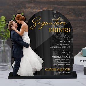Custom Photo Acrylic Bar Menu, Photos Drink Sign, Wedding Signature Drink Sign, Custom Cocktails Sign, Wedding Arch Bar Sign, Acrylic Sign