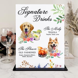 Custom Acrylic Dog Wedding Cocktail Sign: Signature Drink Menu