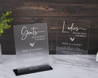 Acrylic Wedding Bathroom Basket Sign, Ladies and Gents