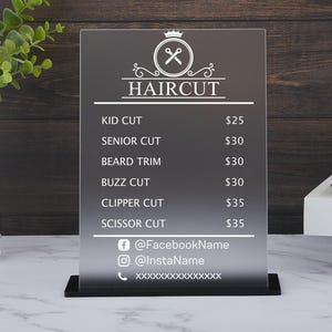 Price List, Personalised Acrylic Price List, Sign for Beauty Salon, Nail Makeup Hair Stylist, Pricing Guide Sign, Business Sign, Beauty Sign