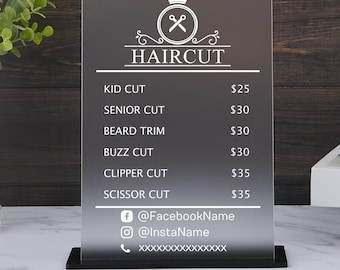 Personalized Acrylic Price List Sign: Salon Business Sign