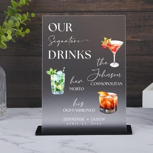 Acrylic Signature Cocktail Sign: Wedding Bar Menu