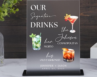 Acrylic Signature Cocktail Sign: Wedding Bar Menu