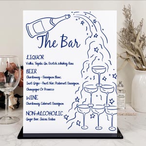Handwritten Acrylic Wedding Drink Menu Sign: Whimsical Bar Menu