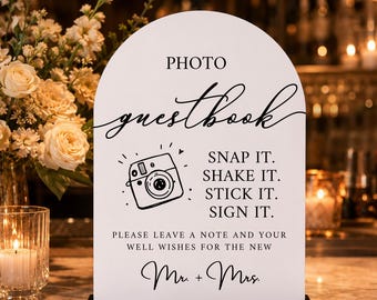 Personalized Arch Photo Guestbook Sign, Acrylic Wedding Table Decor, Gifts and Cards, Minimalist Polaroid Guestbook, Reception Table Signage