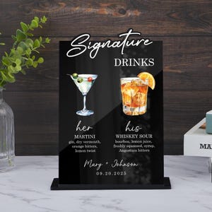 Enseigne de boisson signature de mariage, Enseigne de menu de bar de mariage personnalisée, Carte de boissons de mariage, Carte de cocktail de mariage, Boissons pour elle et lui, Menu de bar