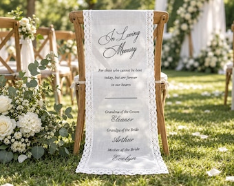 Custom Lace Wedding Memorial Chair Sign, Reserved Banner for Loved Ones, Wedding Aisle Decor, In Loving Memory Wedding Decor, Sympathy Gift