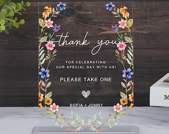 Wildflower Wedding Favor Sign: Acrylic Bridal Shower Decor