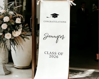 Graduation Banner Personalized Class of 2026, Cotton or Silk Fabric Welcome Sign for Grad Party, Grad Photo Backdrop