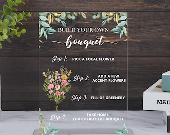 Insegna in acrilico Flower Bar: crea il tuo bouquet, decorazione per addio al nubilato