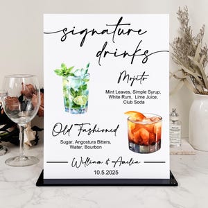 Custom Acrylic Pet Signature Drink Sign, Wedding Bar Menu