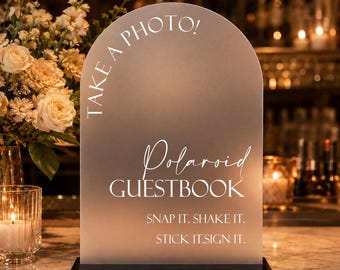 Arch Guest Book Sign, Personalized Photo Guestbook Sign, Snap Shake Stick Sign It, Guest Book Polaroid Sign, Wedding Decor, Table Sign
