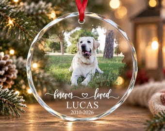 Custom Dog Memorial Christmas Ornament, Personalized Pet Memorial Photo Keepsake, Sympathy Gift, Pet Loss Gift, Forever Loved Memorial Gift