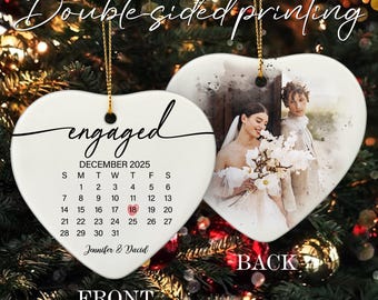 Personalized Engagement Christmas Ornament, Wedding Calendar Ornament with Photo, Gift for Mr & Mrs