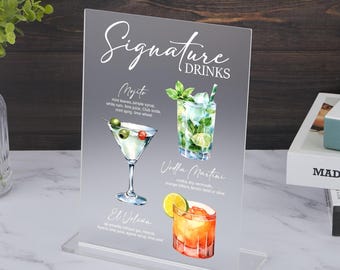 Acrylic Signature Drinks Wedding Bar Sign: His & Hers Menu