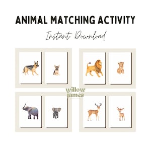 Dieren moeder en baby bijpassende activiteit voor kinderen | Educatieve digitale download | Afdrukbare kinderactiviteit | Bijpassende game