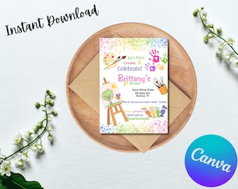 Paint Party Birthday Invitation: Rainbow Art Theme