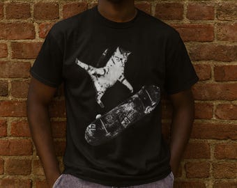 Skater Cat Tee | Aesthetic Streetwear T-Shirt | Y2K Vapor Catcore Skate Shirt | Funny Graphic Tee for Cat Lovers