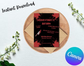 Slasher Themed Birthday Invitation - Editable Horror Gathering Template - Bloody Party - Instant Download - Blood - Birthday Party