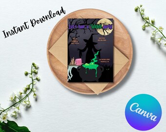 Witch Halloween Party Invitation: Editable Cauldron Bash