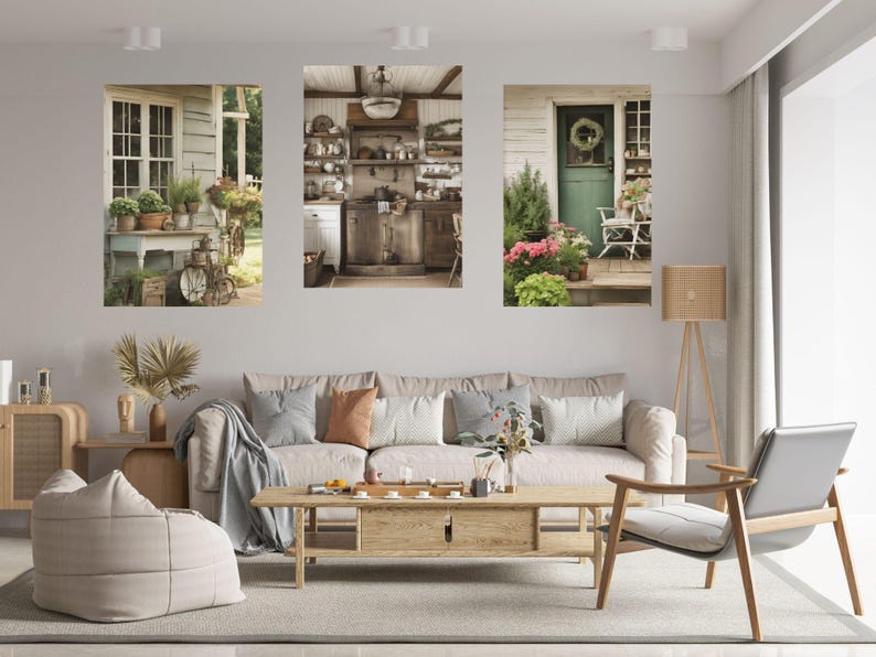 Rustic Farmhouse Porch & Kitchen Wall Art Set | Vintage Cottage Decor ...