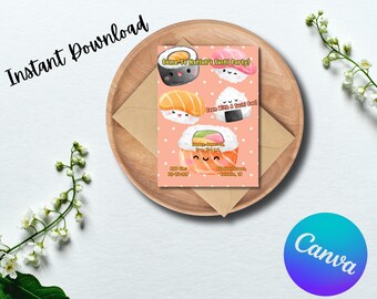 Convite para Festa de Sushi Kawaii: Convite de Aniversário Divertido para Imprimir
