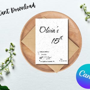 Minimalist 15th Birthday Invitation | Black & White Editable Party Invite | Teen Birthday Template | Instant Download