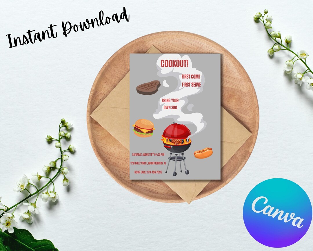 Spring Cookout Invite Cookout Party Invitation | Backyard BBQ Invite | Editable Summer ...