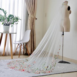 VH25 | Colorful wildflower wedding veil, super fairy colorful lace bridal veil, bridal veil with wildflower lace, Wildflower bridal veil