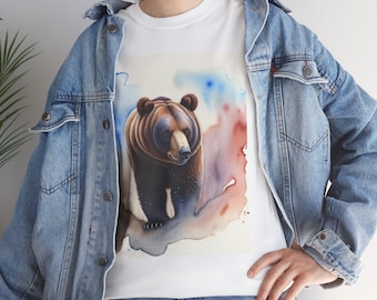 Bear T-Shirt, Wildlife Tee, Animal Lover Shirt, Nature Graphic Top, Forest Creature Clothing, Camping, Watercolor