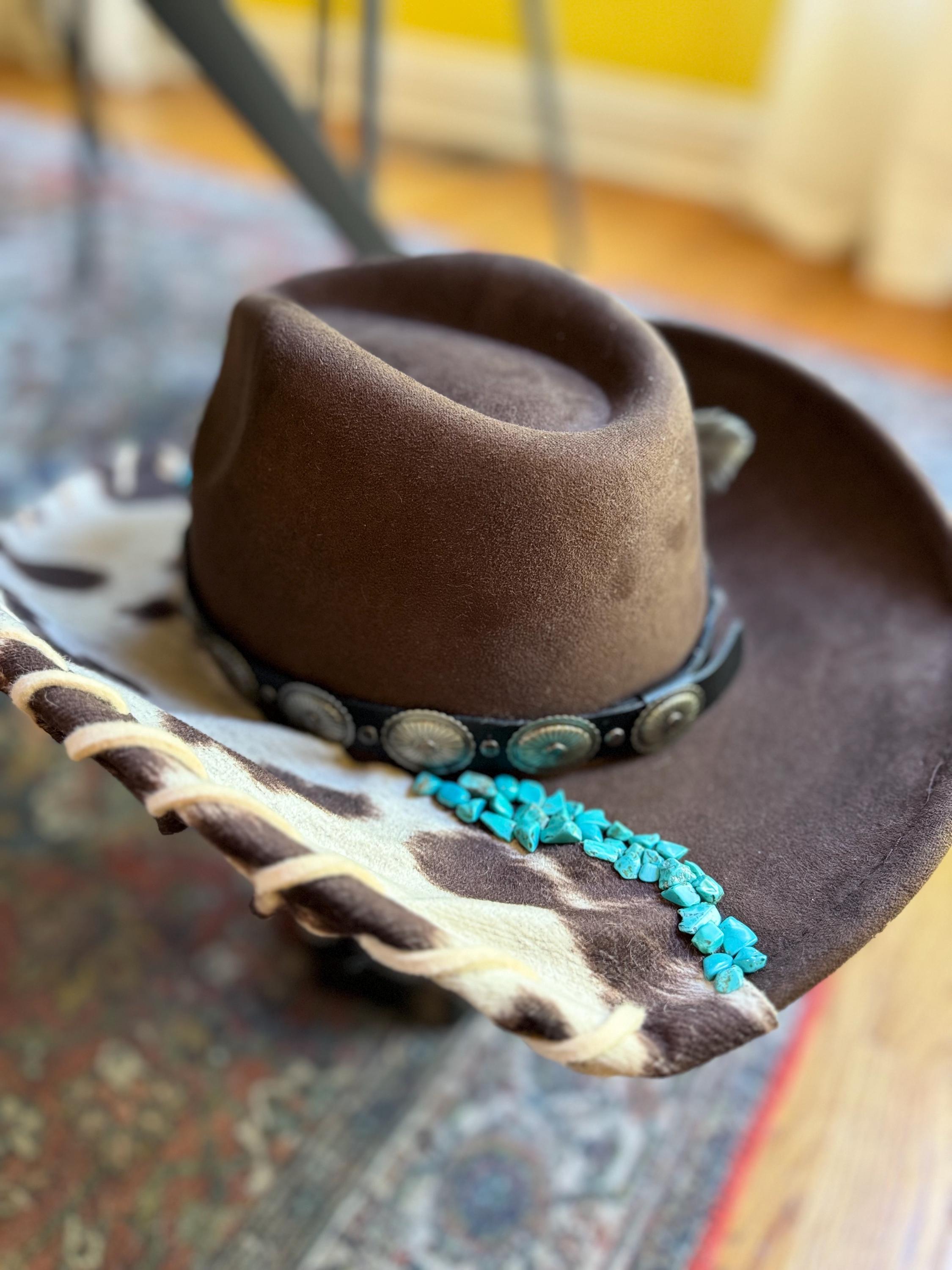 Western hat Cowboy Cowgirl Circle Concho turquoise chocolate brown NWT Brown Straw Cowboy Hat – Western Style with Turquoise  main image 2