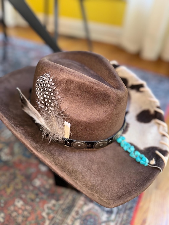 Cowboy Hat Head Wrap Band Mini Black Cowboy Hat Headband Red