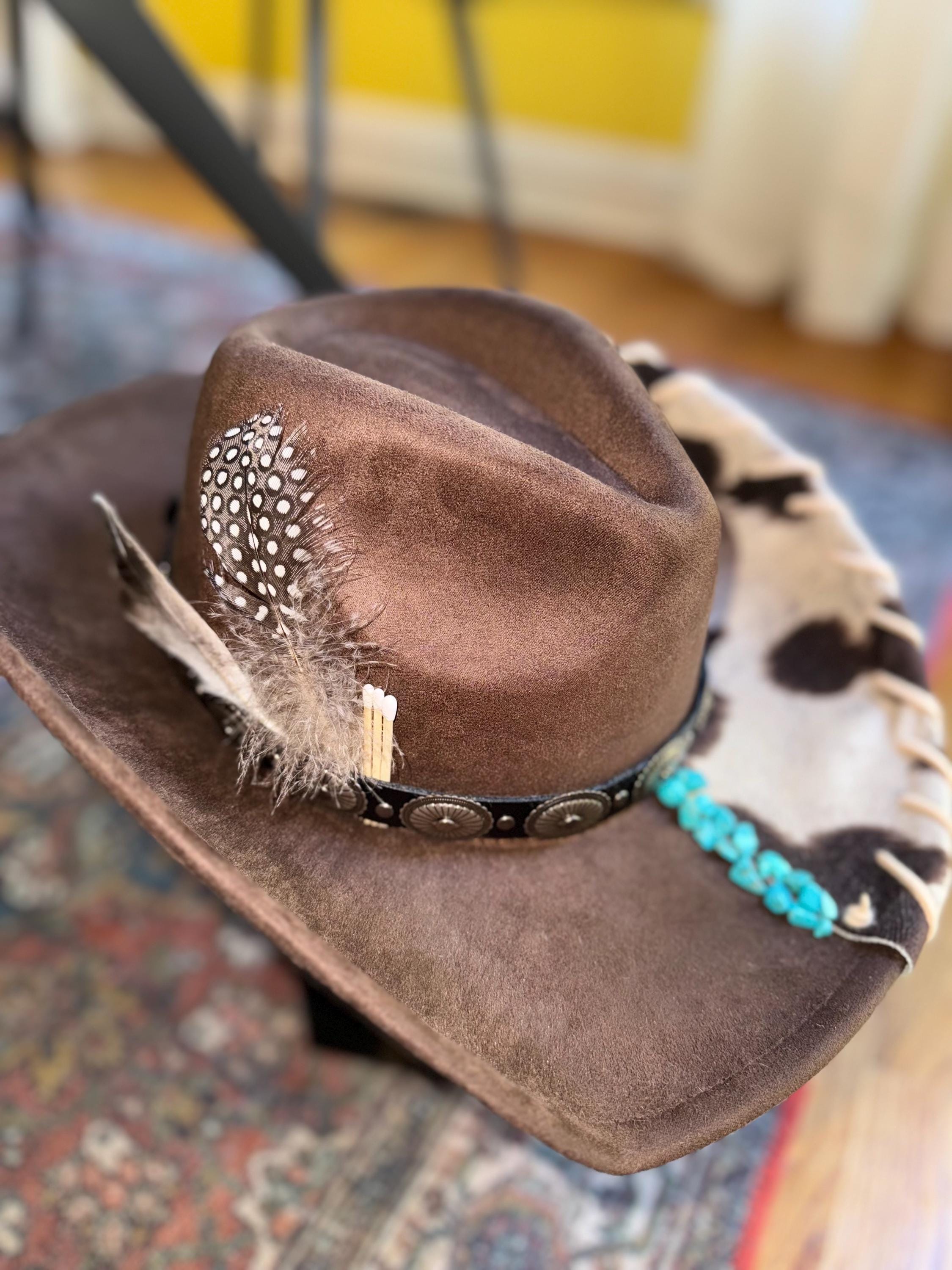 Western hat Cowboy Cowgirl Circle Concho turquoise chocolate brown NWT Brown Straw Cowboy Hat – Western Style with Turquoise  main image 4