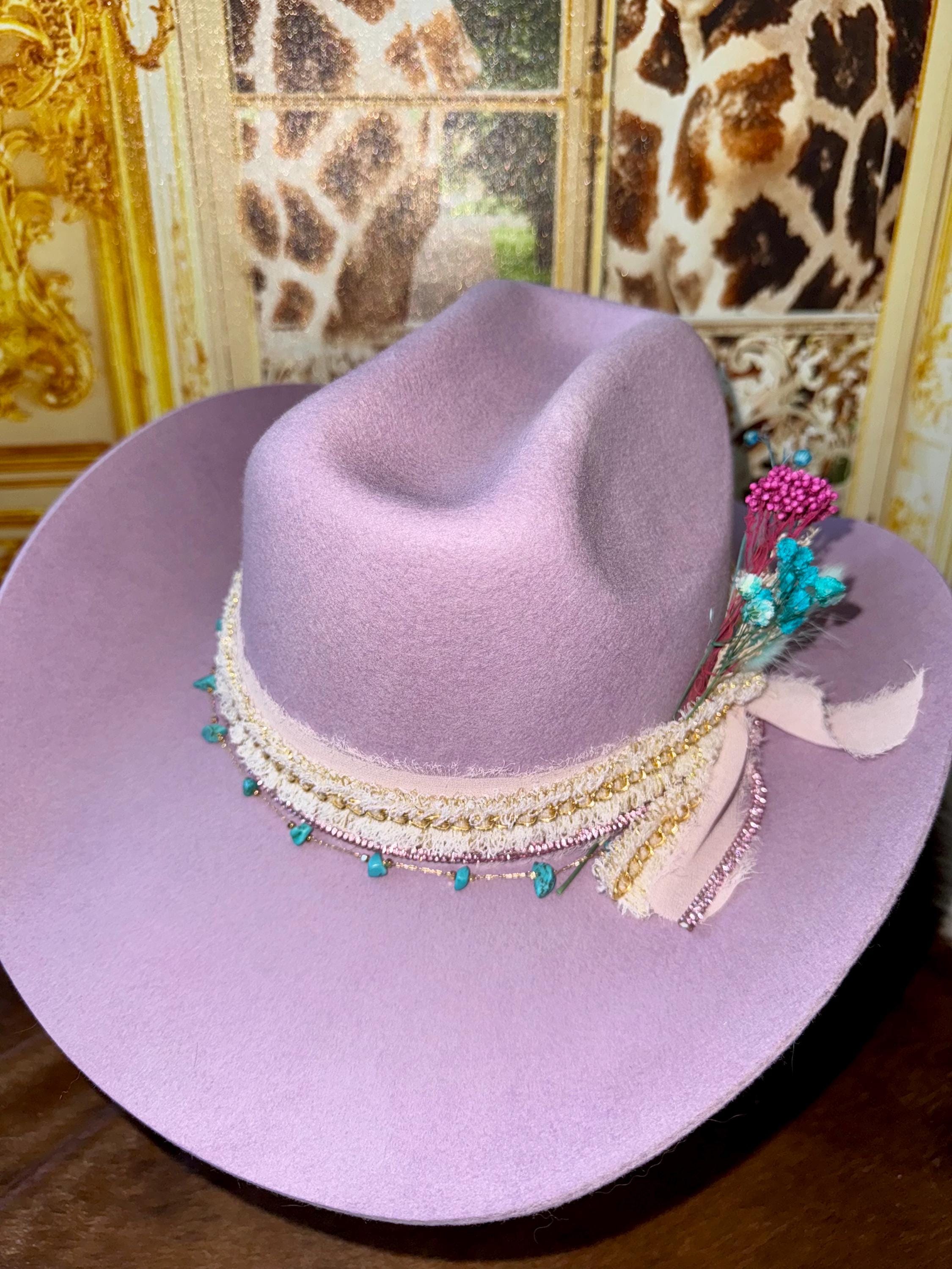 Hand Decorated Women’s Western Wide Brimmed Lavender Haze Hat ?Purple Cattleman Felt Cowgirl Hat ? Sparkle Ridge? main image 2