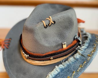 Distressed Gray Cowboy Hat: Denim Cowgirl Western Style