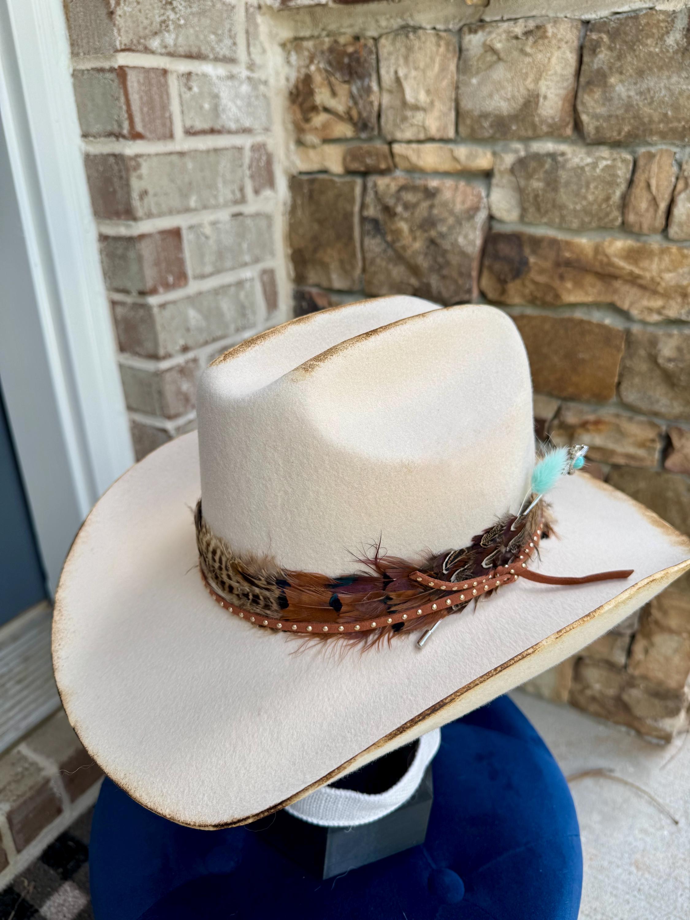 Hand Burned Wool Cowboy Hat: Christian Cross & Feathers - Etsy