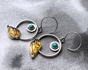 Carved citrine and turquoise hoop earrings, silver statement jewellery, art jewelry, summer fashion, minimalist style, friend birthday gift