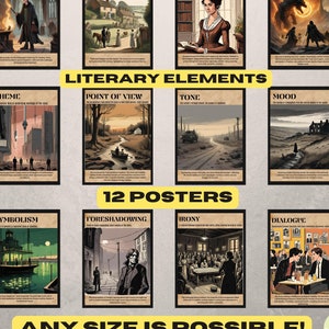 Literary Elements Posters Set of 12, English Classroom Decor, English Literary Wall Arts, Literature Elements Classroom Prints