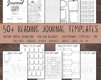 50 種類以上の読書ジャーナル テンプレート バンドル、読書チャレンジ、トラッカー (デジタル ダウンロード)