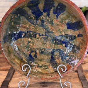 Handmade Signed Pottery Bowl Earthy Tones Heavy Bowl Signed Gula Red Blue Green Brown Vintage Pottery Bowl One of a Kind Unique Gift