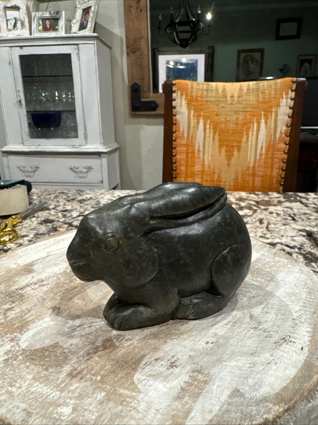 Hand-carved Soapstone Rabbit Figurine, Vintage Folk Art Sculpture ...