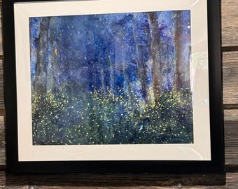 Fireflies Firefly Forest Printable Wall Art Landscape Watercolor Painting Home Decor Downloadable Digital Print lightning Bug Woodlands POD