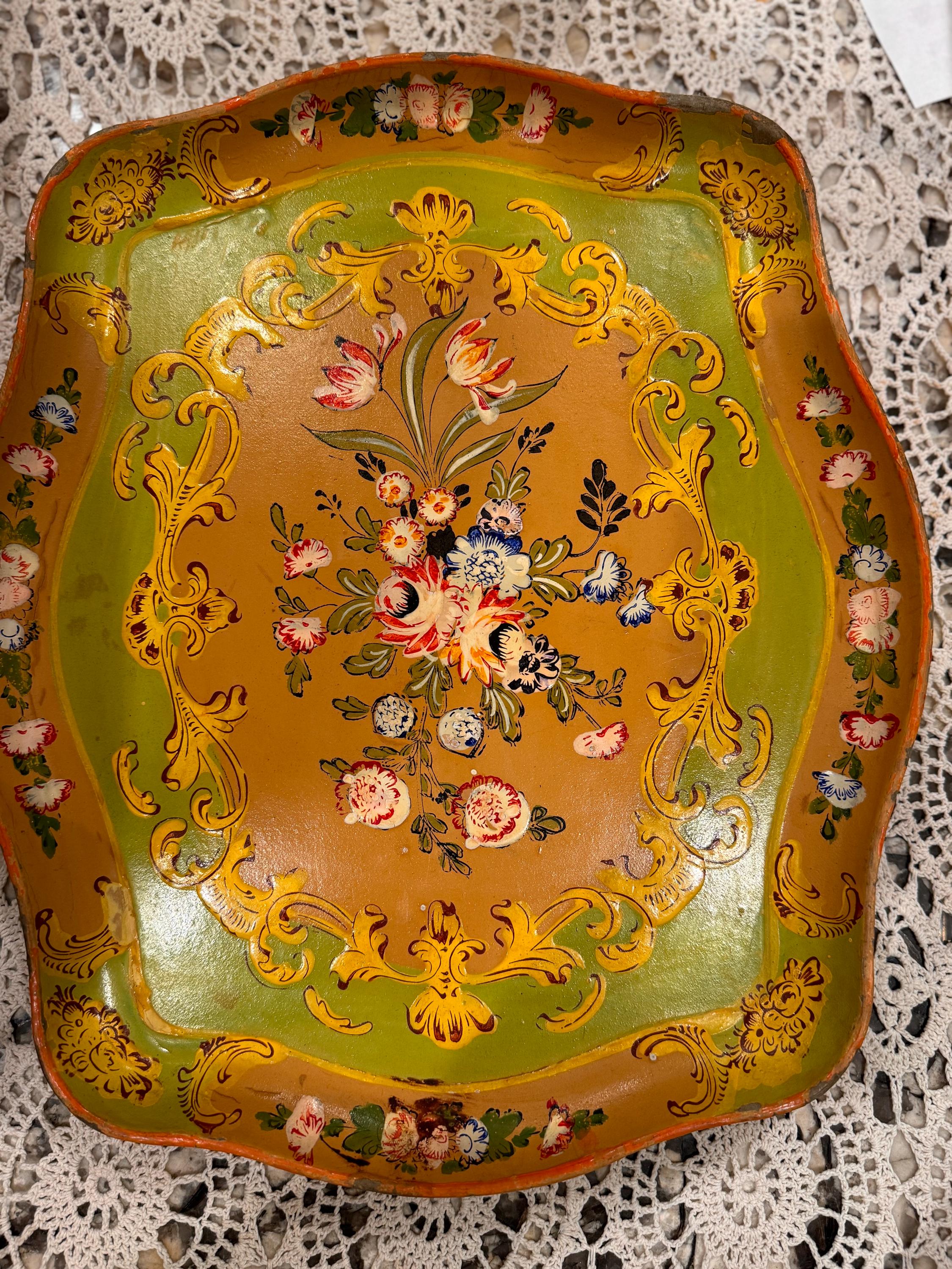 小物入れ vintage tray 1960 s Vintage Orange Yellow Mid Mod Flower Lacquer Plastic Japan Tray
