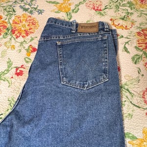 Vintage 1990s Wrangler Jeans  40x36 Classic Denim with Distinctive Wear Vintage Wrangler Jeans Long Western Jeans XL Wrangler Vintage Jeans