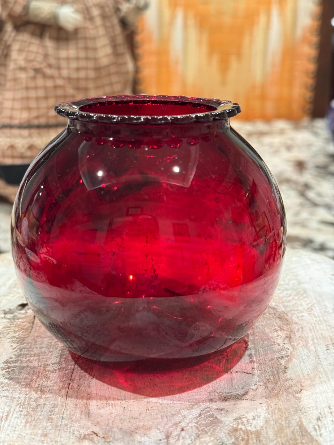 Vintage Ruby Red Glass Vase With Scalloped Rim, 4.5 Inches Tall by 4 ...