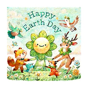 Carte de voeux Jour de la Terre à imprimer, photo de la nature, cerf, renard, colibri, soleil, ours, oiseaux, plantes, fleur, POD, téléchargement numérique bois